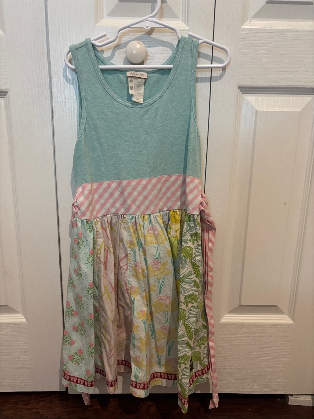 Matilda Jane Aqua and Pink Stripe-Trim Mixed Panel Sundress